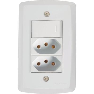 Conjunto 4x2 Com 1 Interruptor Simples 10 A 250 V E 2 Tomadas 2p+t 10 A 250 V Tramontina Lux2 Branco