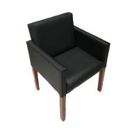 Kit 2 Poltronas Nina Executiva Em Tecido Sintético Preto Pé Maderia Maciça Marrom - Cor: Marrom - 3