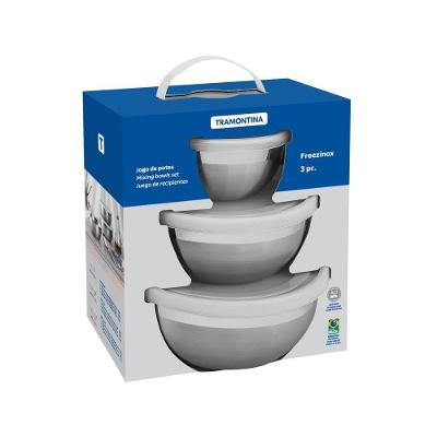 Jogo De Potes Em Aço Inox Com Tampa Plástica Tramontina Freezinox 3 Peças