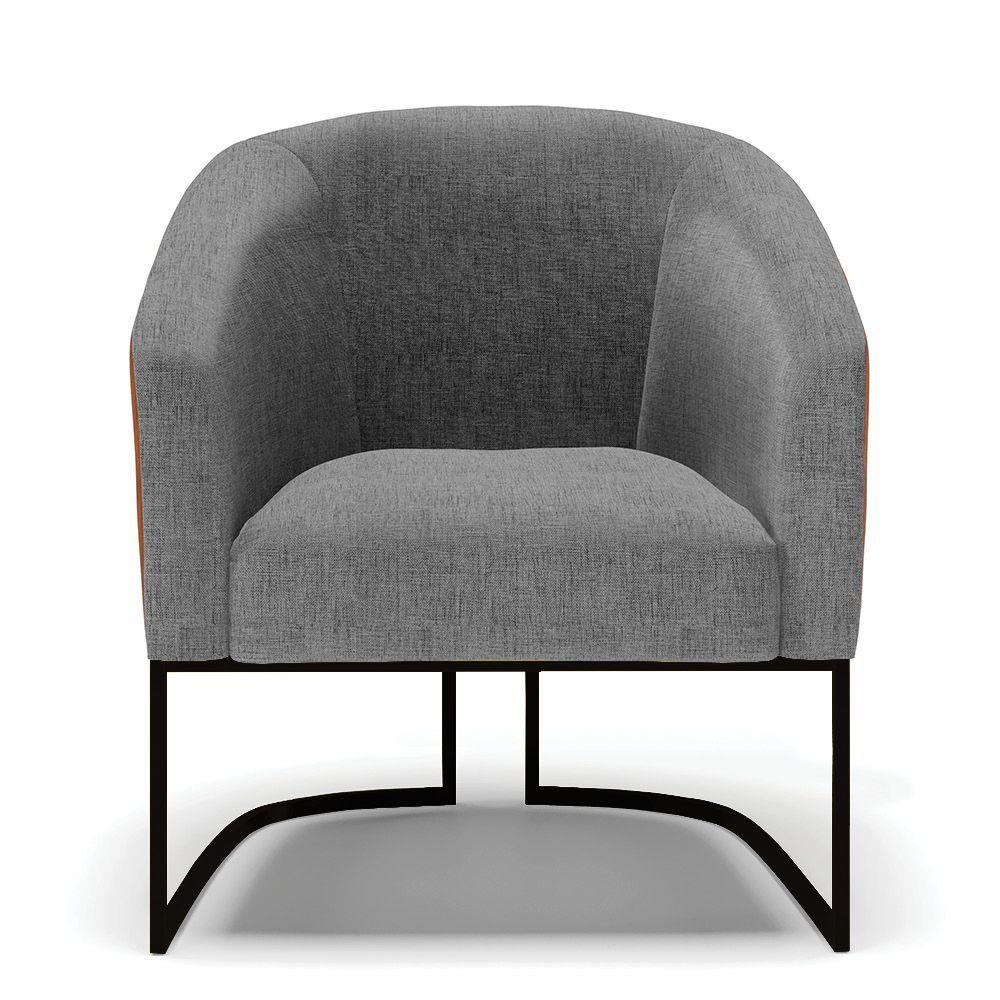 Kit 2 Poltronas Stella Corano Nozes Com Linho Grafite A26 Base Industrial Preto - D'Rossi - 6