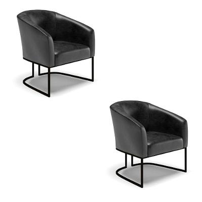 Kit 2 Poltronas Stella Corano Preto Base Industrial Preto - D'Rossi