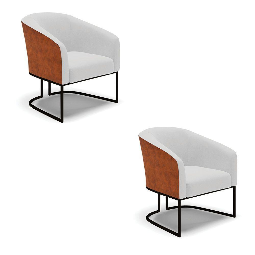 Kit 2 Poltronas Stella Corano Nozes Com Linho Cinza A05 Base Industrial Preto - D'Rossi - 1