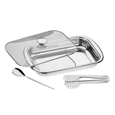 Kit Para Assar E Servir Tramontina Cosmos Em Aço Inox Com Tampa De Vidro 3 Peças
