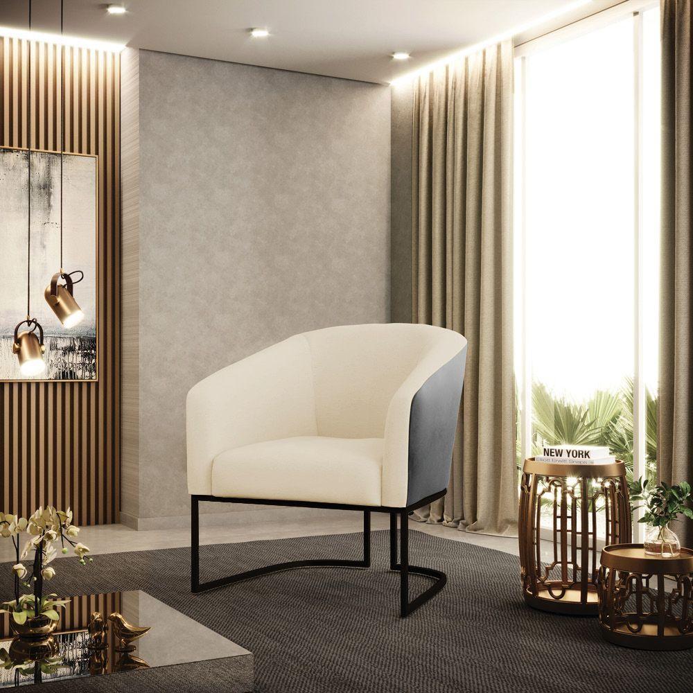 Kit 2 Poltronas Stella Corano Preto Com Linho Bege A19 Base Industrial Preto - D'Rossi - 7