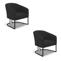 Kit 2 Poltronas Stella Veludo Base Industrial Preto - D'Rossi Cor Preto - 1