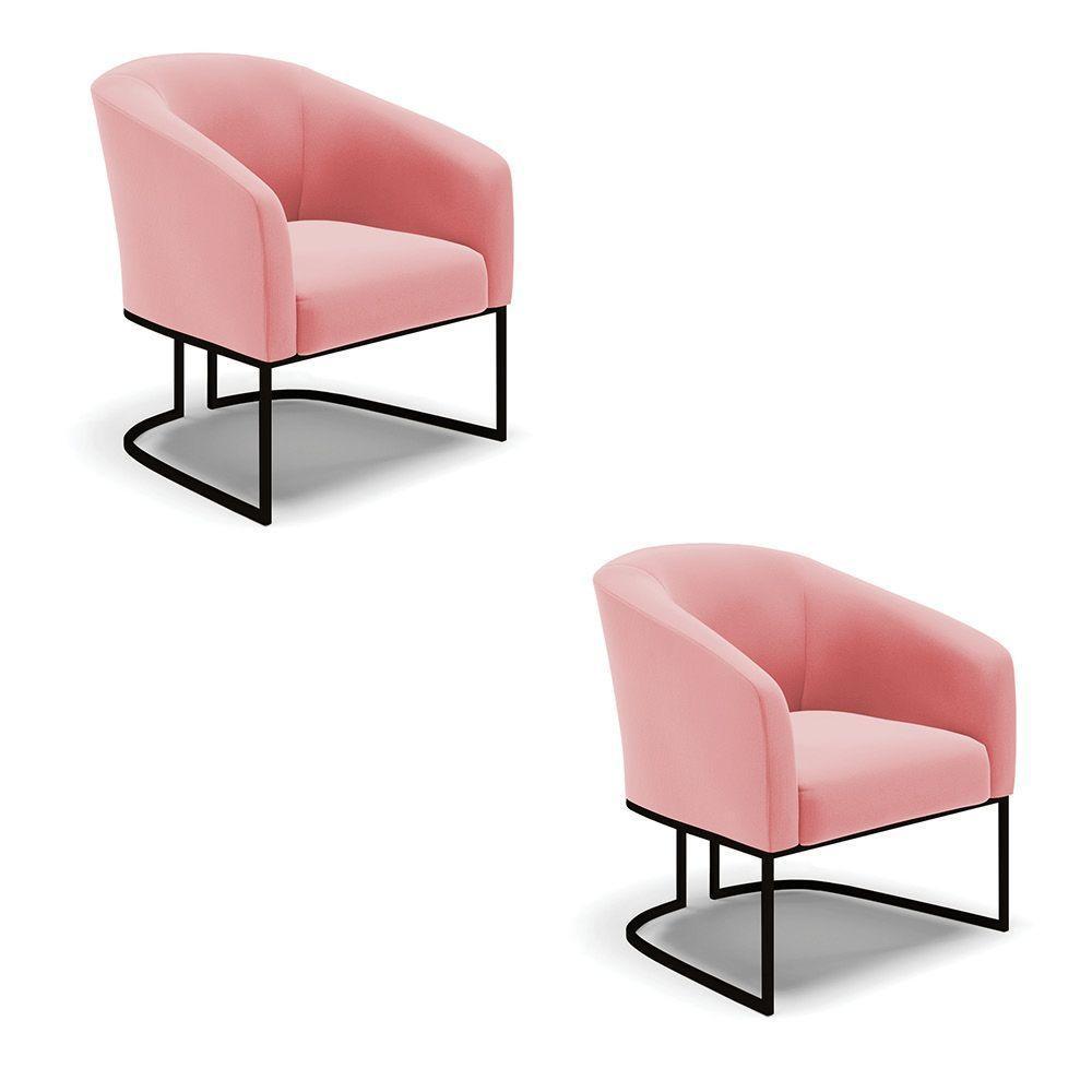 Kit 2 Poltronas Stella Suede Base Industrial Preto - D'Rossi Cor Rose - 1