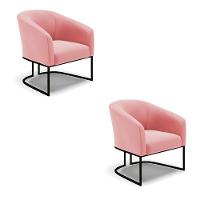 Kit 2 Poltronas Stella Suede Base Industrial Preto - D'Rossi Cor Rose - 1