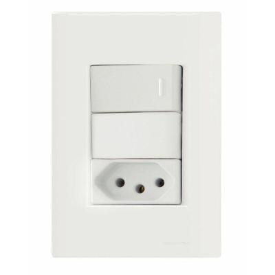 Conjunto 4x2 Com 1 Interruptor Simples 10 A 250 V E 1 Tomada 2p+t 10 A 250 V Tramontina Giz Branco