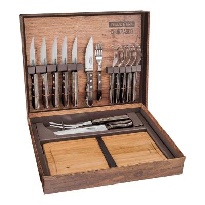 Kit Para Churrasco Tramontina Com Laminas Em Aço Inox E Cabos Em Madeira Polywood Castanho 15 Peças