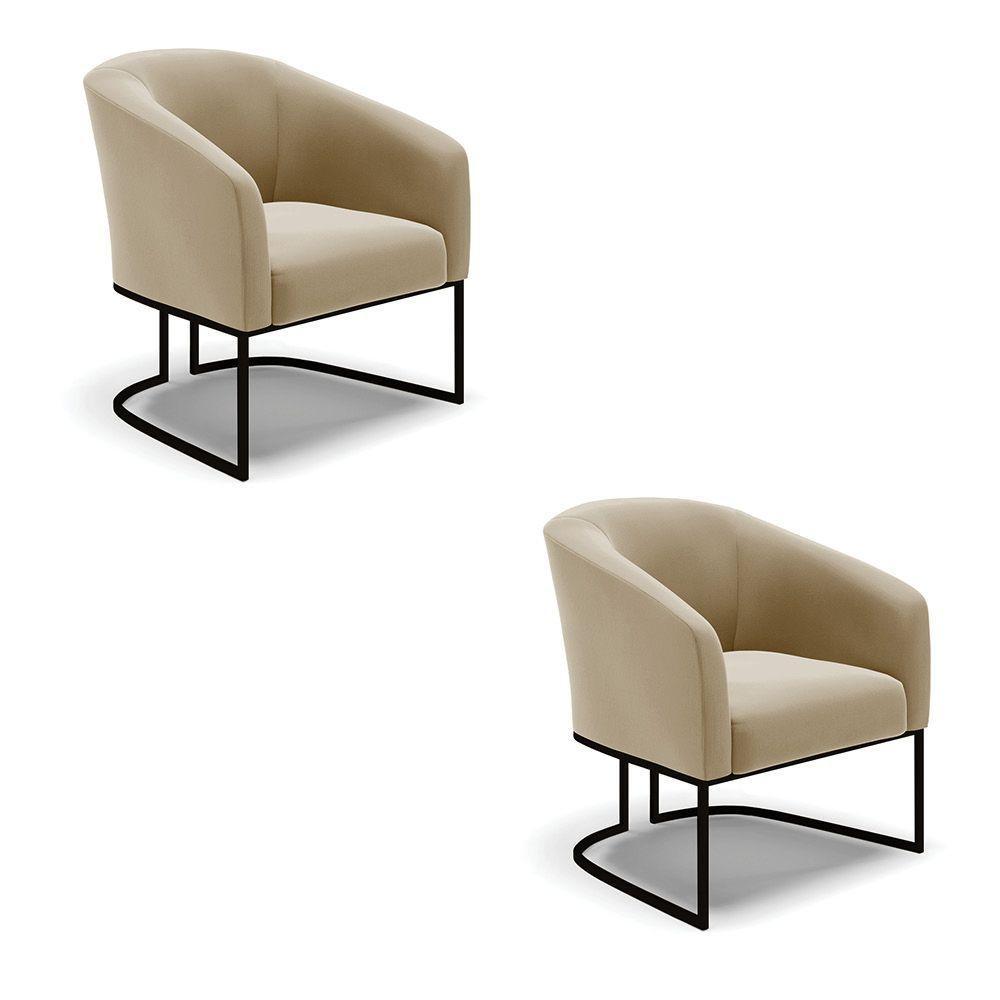 Kit 2 Poltronas Stella Suede Base Industrial Preto - D'Rossi Cor Marrom Rato - 1
