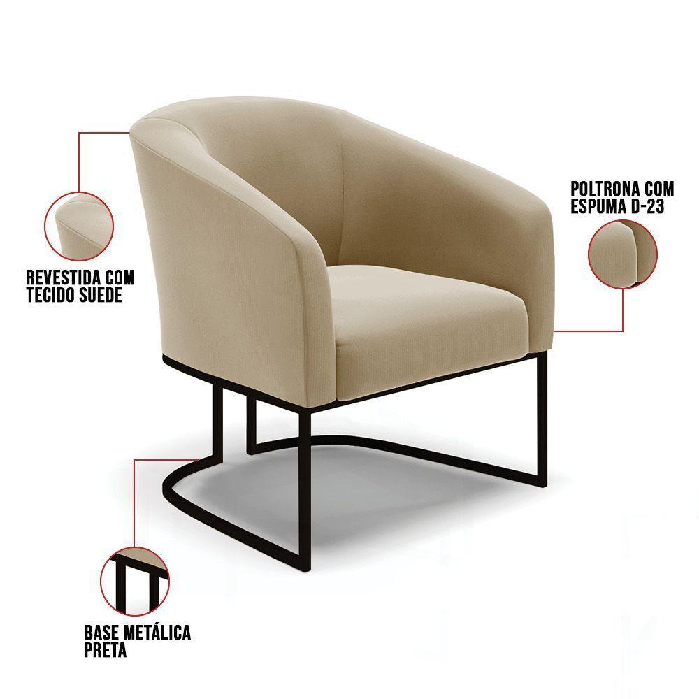 Kit 2 Poltronas Stella Suede Base Industrial Preto - D'Rossi Cor Marrom Rato - 4