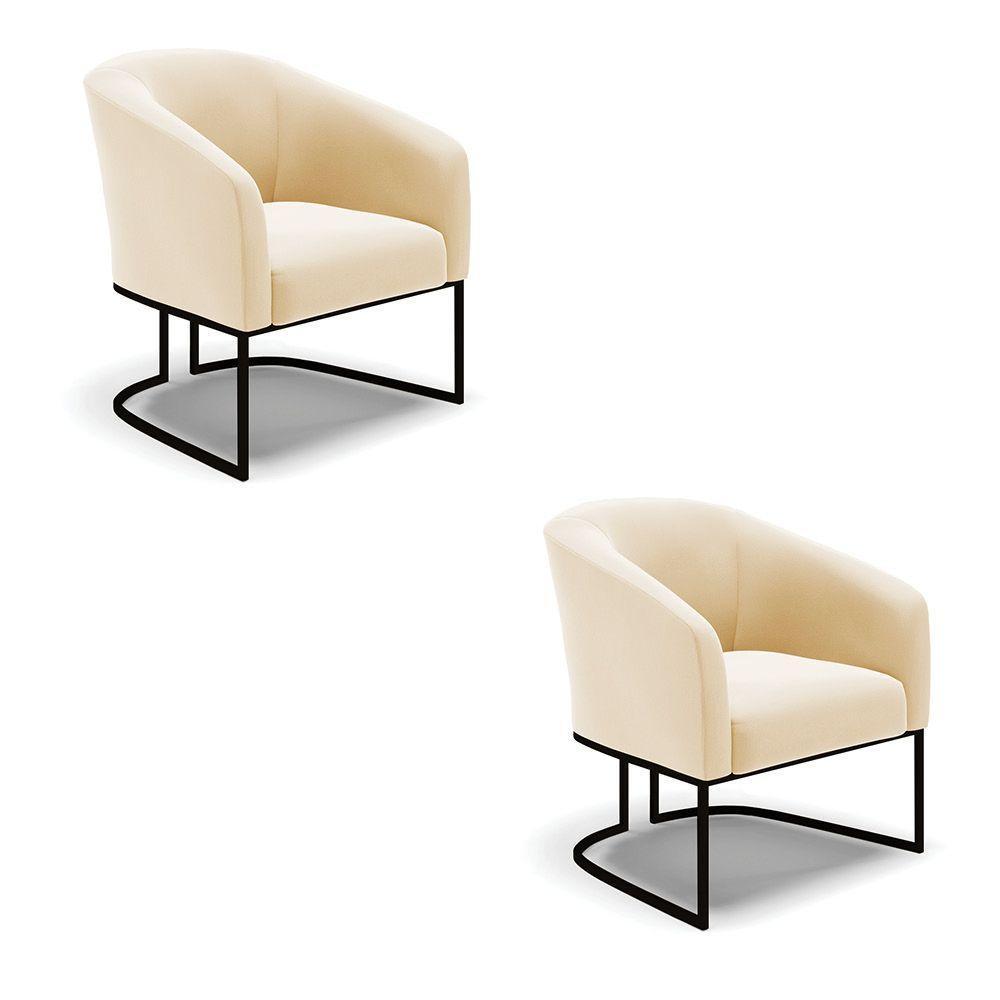 Kit 2 Poltronas Stella Suede Bege Base Industrial Preto - D'Rossi - 1
