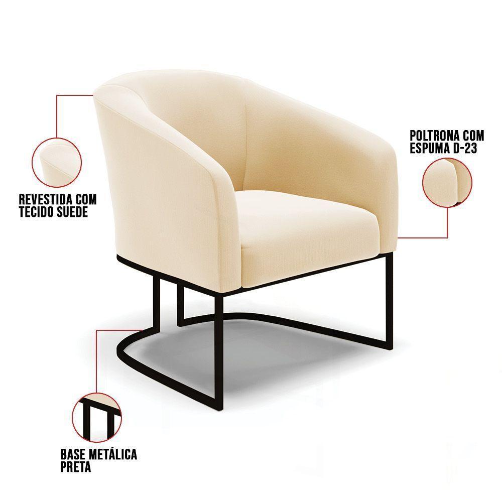 Kit 2 Poltronas Stella Suede Bege Base Industrial Preto - D'Rossi - 4