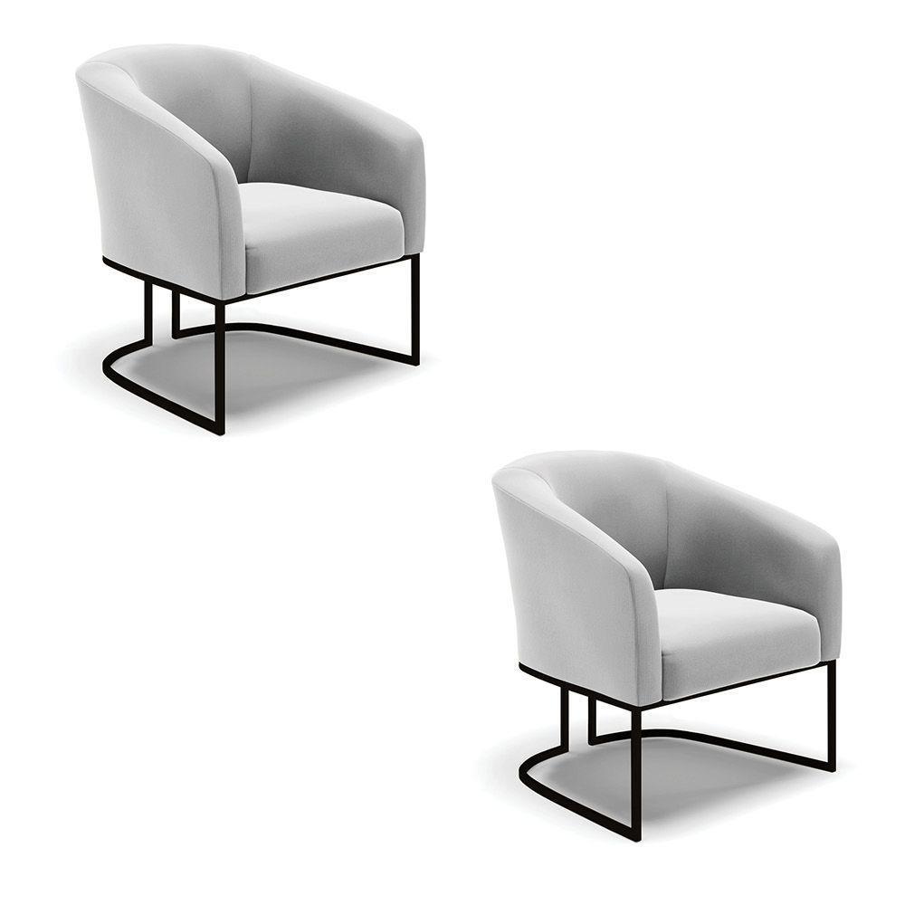 Kit 2 Poltronas Stella Suede Base Industrial Preto - D'Rossi Cor Cinza - 1