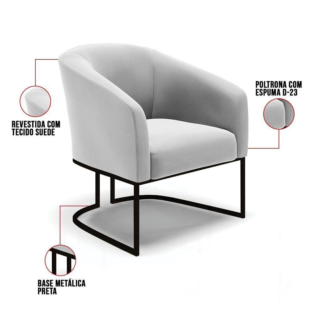 Kit 2 Poltronas Stella Suede Base Industrial Preto - D'Rossi Cor Cinza - 4
