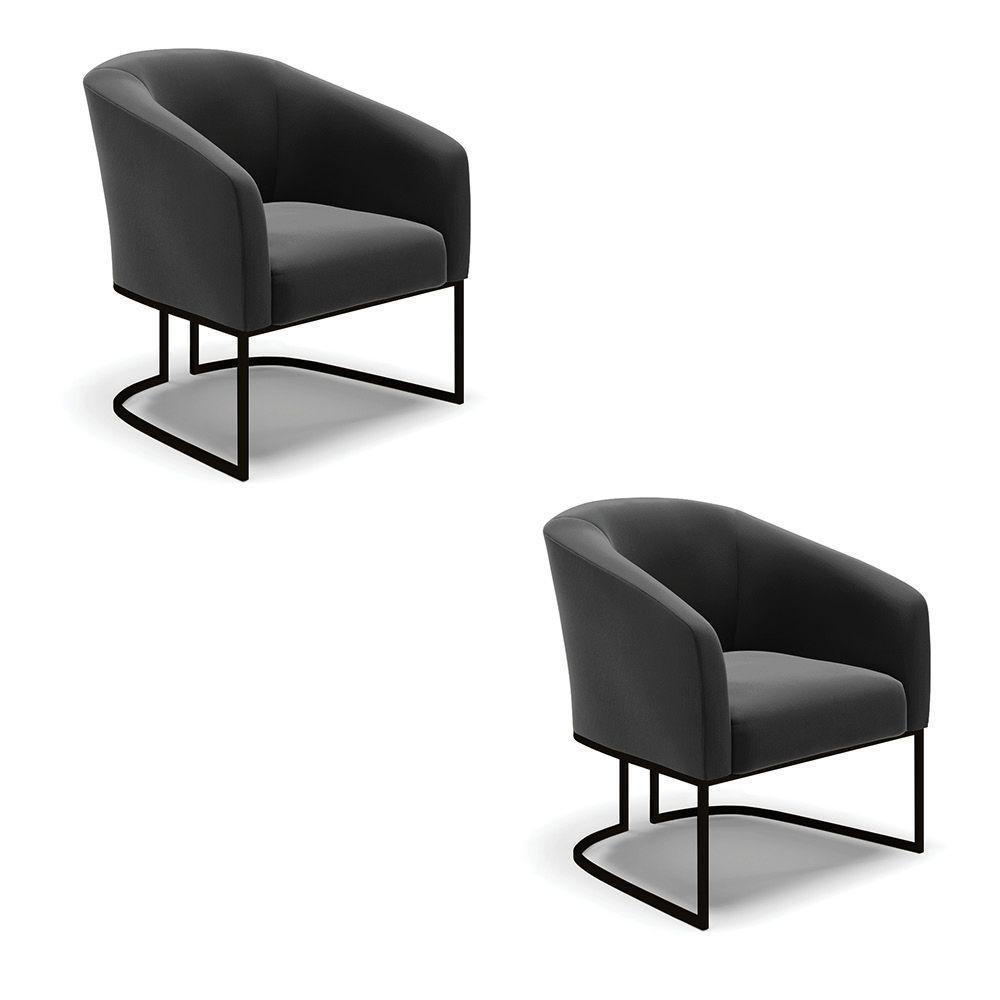 Kit 2 Poltronas Stella Suede Base Industrial Preto - D'Rossi Cor Preto - 1