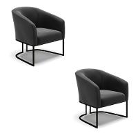 Kit 2 Poltronas Stella Suede Base Industrial Preto - D'Rossi Cor Preto - 1