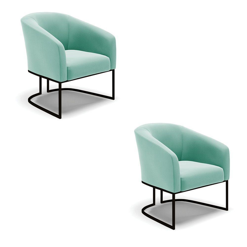 Kit 2 Poltronas Stella Suede Base Industrial Preto - D'Rossi Cor Azul Turquesa - 1