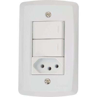 Conjunto 4x2 Com 2 Interruptores Paralelos 10 A 250 V E 1 Tomada 2p+t 20 A 250 V Tramontina Lux2 Branco