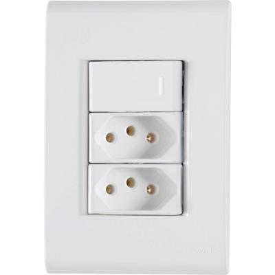 Conjunto 4x2 Com 1 Interruptor Simples 10 A 250 V E 2 Tomadas 2p+t 20 A 250 V Tramontina Liz Branco