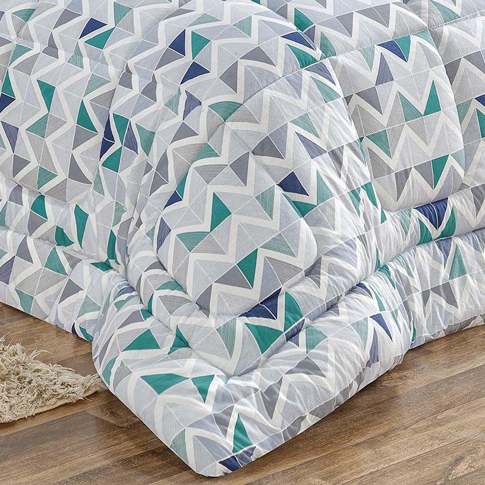 Edredom Casal Quality Estampado Dupla Face 100% Algodão Fio Penteado 1 Peça - Azul Geométrico - 2