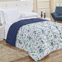 Edredom Casal Quality Estampado Dupla Face 100% Algodão Fio Penteado 1 Peça - Azul Geométrico - 1