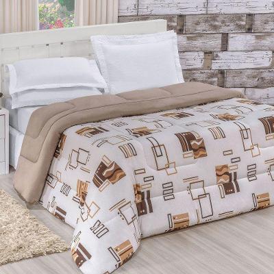 Edredom Casal Quality Estampado Dupla Face 100% Algodão Fio Penteado 1 Peça - Avelã