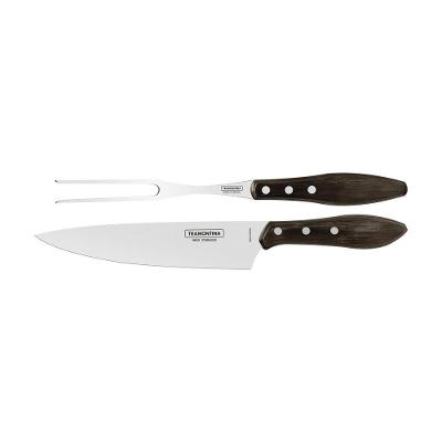 Jogo Trinchante Para Churrasco Tramontina Em Aço Inox Com Cabo Castanho Polywood 2 Peças