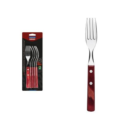 Conjunto De Garfos Para Churrasco Tramontina Em Aço Inox Com Cabo Vermelho Polywood 6 Peças
