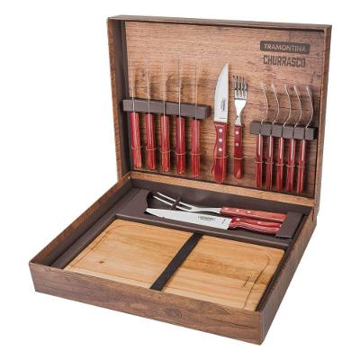 Kit Para Churrasco Tramontina Com Laminas Em Aço Inox E Cabos Em Madeira Polywood Vermelho 15 Peças