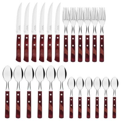 Faqueiro Tramontina Polywood Com Laminas Em Aço Inox E Cabos De Madeira Vermelho 24 Peças