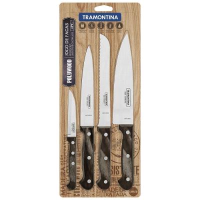 Jogo De Facas Tramontina Polywood Com Laminas Em Aço Inox E Cabos De Madeira Castanho 4 Peças