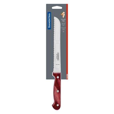 Faca Para Pão Tramontina Polywood Com Lamina Em Aço Inox E Cabo De Madeira Vermelho 7"