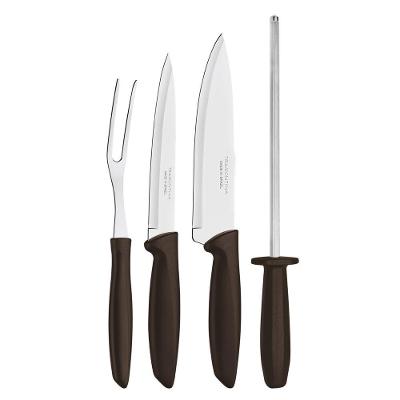 Kit Para Churrasco Tramontina Plenus Com Laminas Em Aço Inox E Cabos De Polipropileno Marrom 4 Peças