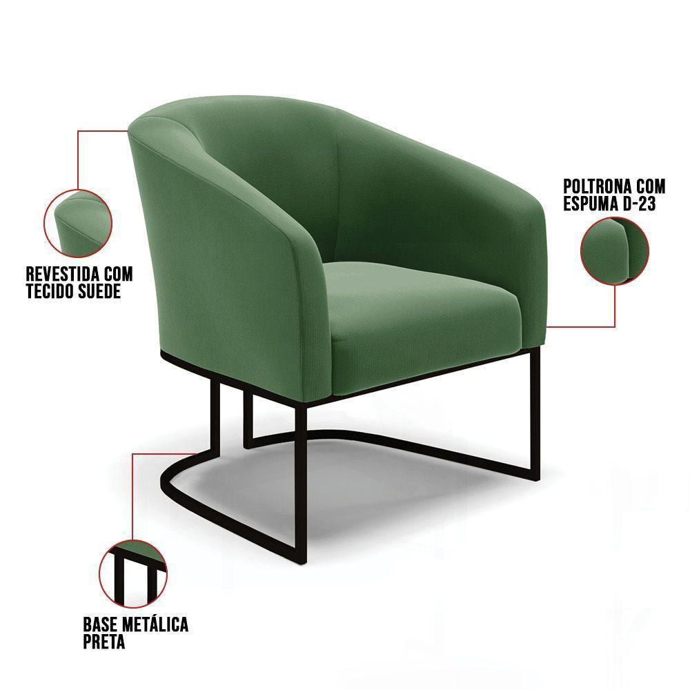 Kit 2 Poltronas Stella Suede Base Industrial Preto - D'Rossi Cor Verde - 4