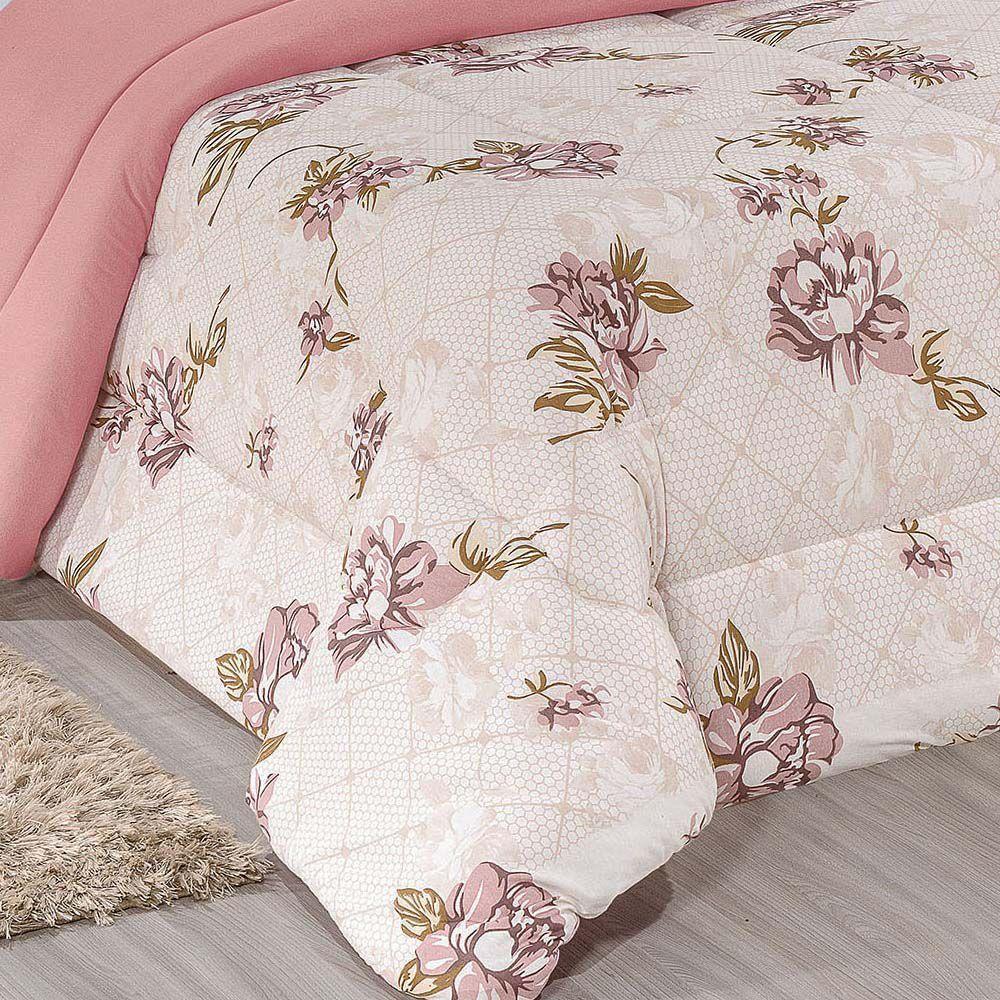 Edredom Casal Quality Estampado Dupla Face 100% Algodão Fio Penteado 1 Peça - Rosê - 2