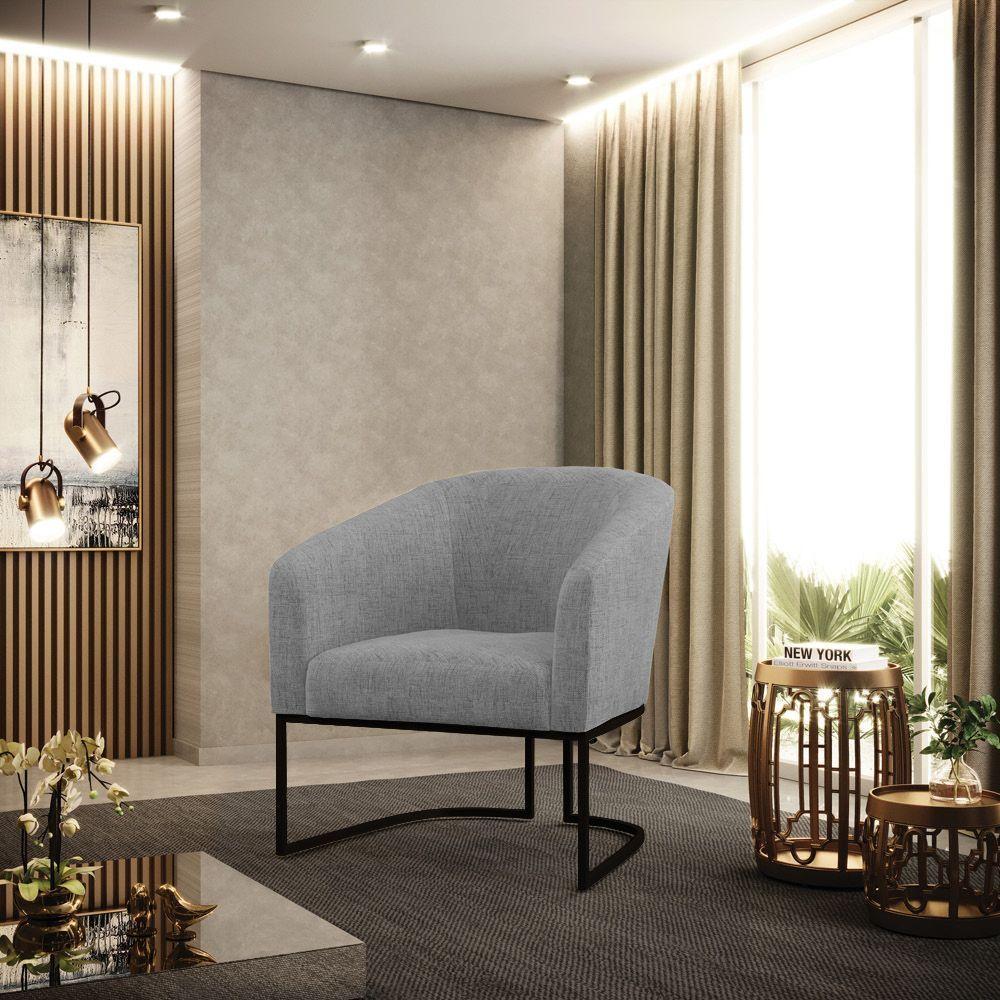 Kit 2 Poltronas Stella Linho Grafite A26 Base Industrial Preto - D'Rossi - 7