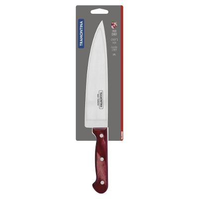 Faca Chef Tramontina Polywood Com Lamina Em Aço Inox E Cabo De Madeira Vermelho 8"