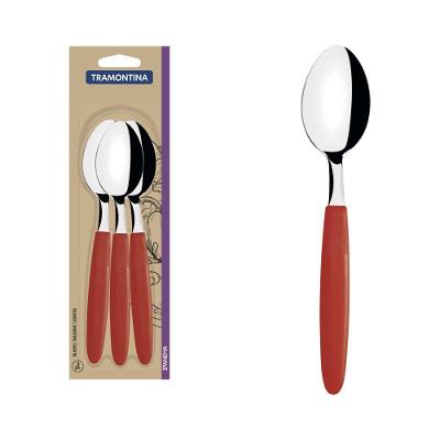 Colheres De Mesa Tramontina Ipanema C/ Laminas Em Aço Inox E Cabos De Polipropileno Vermelho 3 Peças