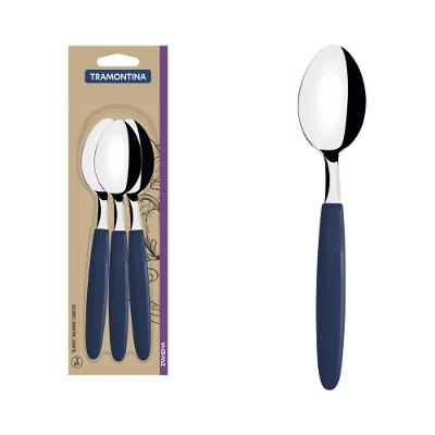 Colheres De Mesa Tramontina Ipanema Com Laminas Em Aço Inox E Cabos De Polipropileno Azul 3 Peças