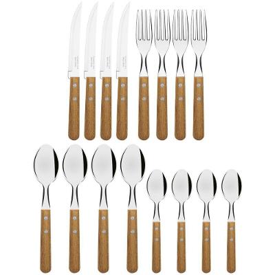 Faqueiro Tramontina Dynamic Com Laminas Em Aço Inox E Cabos De Madeira Natural 16 Peças