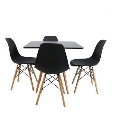 Conjunto de Jantar Eiffel 4 Lugares Tampo MDF Cadeiras Polipropileno Preto 80CM Decoreshop