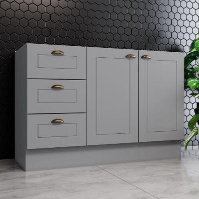 Balcão de Cozinha Americana 2 Portas 3 Gavetas 120CM Cinza Móveis Henn