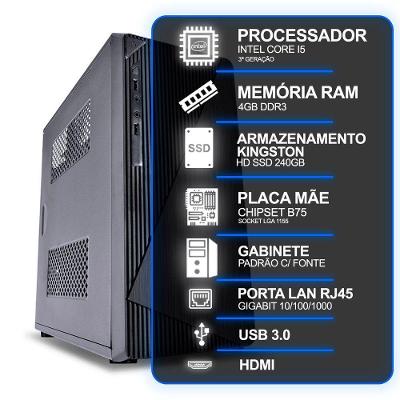 Computador Desktop Intel Core I5 3a Geração 4GB Ram Ssd 240GB sem Sistema Operacional