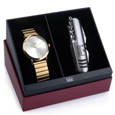 Relógio Masculino Traveller Analógico Aço Inox Dourado Cristal Mineral Dumont 50M