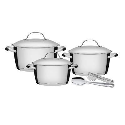 Jogo De Panelas Aço Inox Allegra 3 Peças Colher E Pegador Tramontina