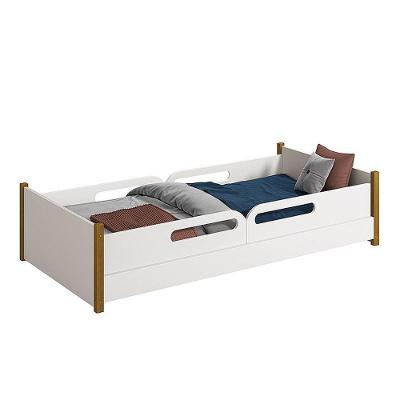 Cama Evolutiva Solteiro Ravi com Proteção Lateral e Colchão D20 MDF Branco Fosco Reller Móveis