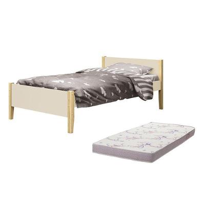 Cama Solteiro Simba com Colchão Pés Madeira MDF Fosco Areia Reller Móveis