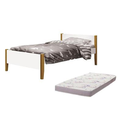 Cama Solteiro Simba com Colchão MDF Branco Fosco Reller Móveis