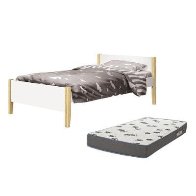 Cama Solteiro Simba com Colchão MDF Branco Fosco Reller Móveis